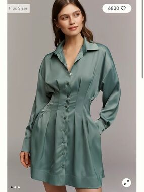 Tobie Long-Sleeve Satin Mini Shirtdress by Exquise - small